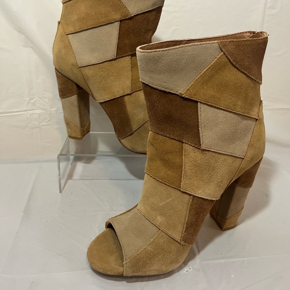 Torrid Boots Patchwork Booties Peep toe Boots Brown Tan Cream Women - Picture 8 of 16